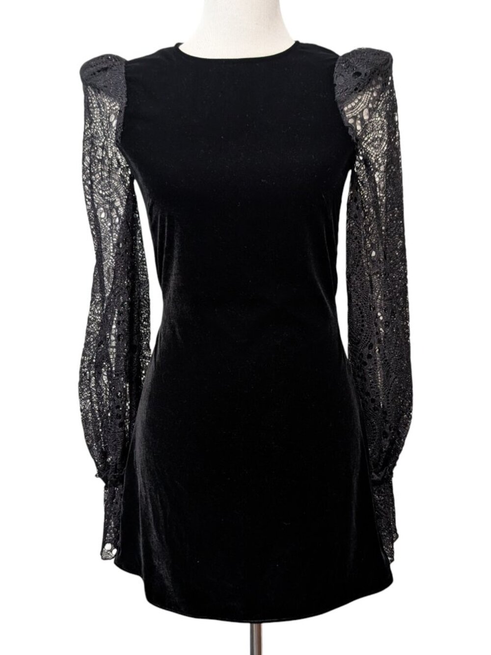 The Vampires Wife x HM Womens Sz XS Black Velvet Lace Sleeves Gothic Mini Dress